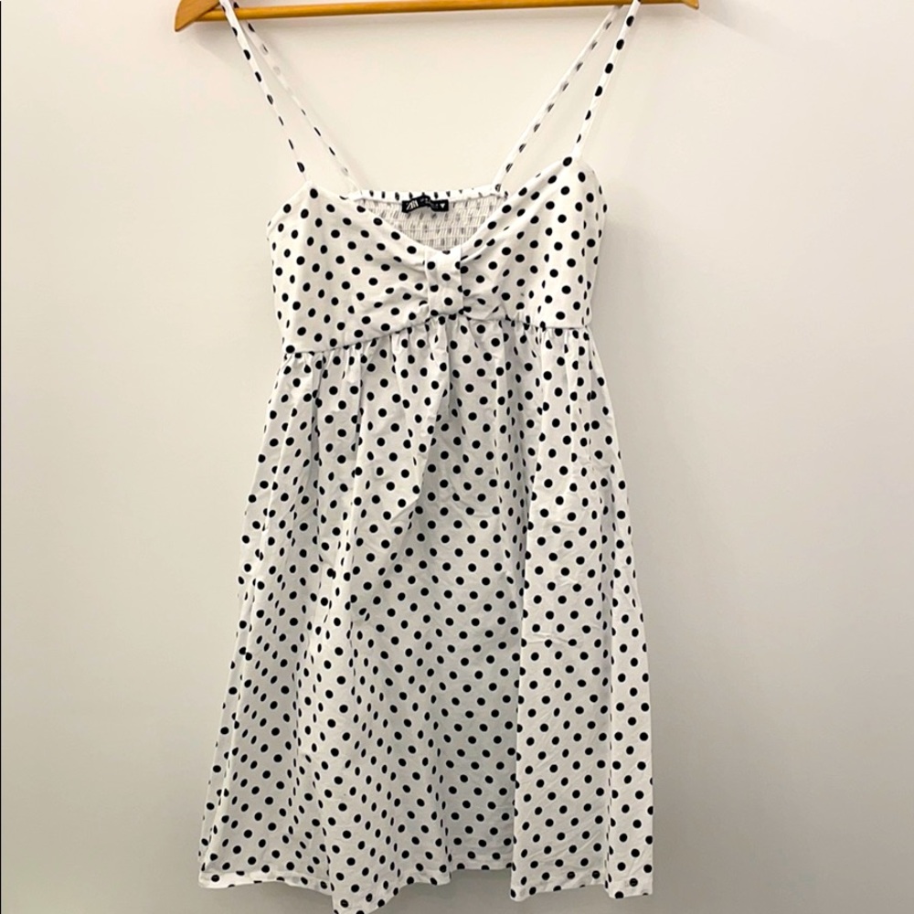 Black and white polka dot mini dress